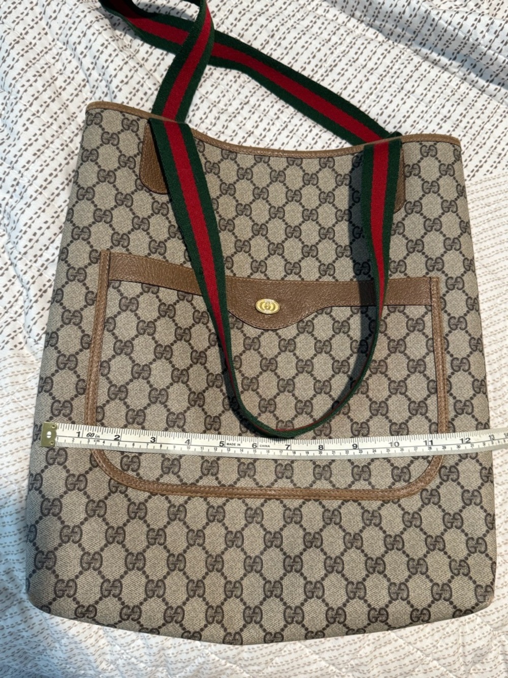 Preloved Gucci Plus GG Web Monogram Tote Bag Striped Handles Women - Picture 7 of 9